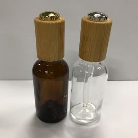 Botol Penetes Kaca, Botol Minyak Esensial Amber 30ml Dengan Botol Perawatan Kulit Kerah Kayu OEM