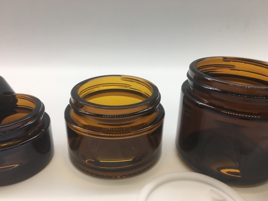 Refill Kosmetik Transparan Jar Kaca Amber Bentuk Bulat Lurus Dengan Tutup Plastik Hitam