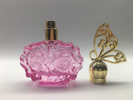 30ml 50ml Botol Parfum Kaca Bentuk Mawar Warna Merah Muda Dengan Tutup Kupu-kupu