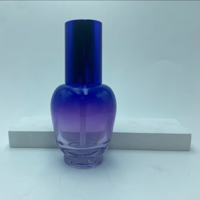 Botol Losion Kaca 30ml Botol Serum Gradien Biru dengan Pompa Botol Minyak Botol Pompa Botol Kosmetik OEM