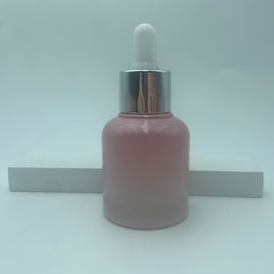 2025 Botol Kaca Pink Daur Ulang untuk Botol Dropper Minyak dengan Kerah Perak Luxury Grosir 30ml