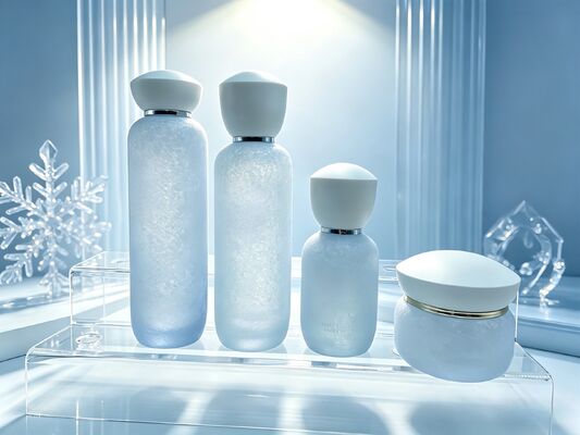 Botol & Toples Kaca Buram Premium dengan Pompa/Semprot & Tutup Putih, Pola Retak untuk Kosmetik, Krim Wajah, Losion, Serum, Toner, Perawatan Kulit, 120ml/100ml/40ml/50g/30g