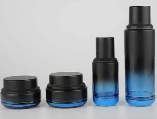 Kemasan Kosmetik Botol Kaca Lotion Krim Jar Wadah Perawatan Kulit Dengan Topi Hitam