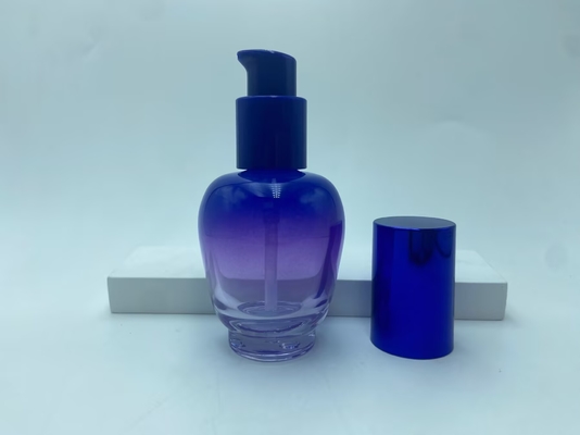 Botol Losion Kaca 30ml Botol Serum Gradien Biru dengan Pompa Botol Minyak Botol Pompa Botol Kosmetik OEM