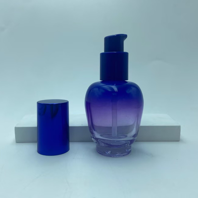 Botol Losion Kaca 30ml Botol Serum Gradien Biru dengan Pompa Botol Minyak Botol Pompa Botol Kosmetik OEM