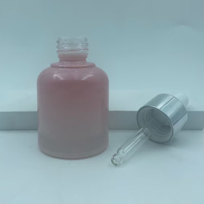 2025 Botol Kaca Pink Daur Ulang untuk Botol Dropper Minyak dengan Kerah Perak Luxury Grosir 30ml