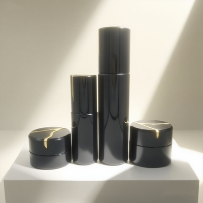 Factory-Direct 30ml 50ml 100ml 120ml Kosmetik Kaca Hitam Mewah Bottle Lotion Pump Bottle dan Jar Set-OEM