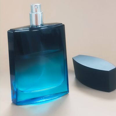 Custom 100ml Square Kaca Mewah Dan Elegan Kosong Botol Parfum Pompa Sprayer Gradient Hitam Dan Biru Warna 15mm leher