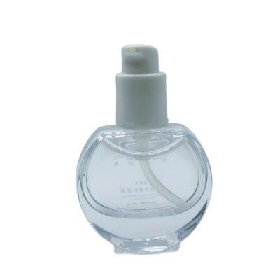 Botol kaca bulat 30ml yang dapat disesuaikan dengan dasar yang tebal, makeup primer dan botol serum untuk produk kosmetik
