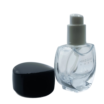 Botol kaca bulat 30ml yang dapat disesuaikan dengan dasar yang tebal, makeup primer dan botol serum untuk produk kosmetik