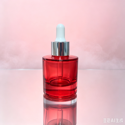 Botol Dropper Kaca Transparan Merah, Botol Kemasan Minyak Serum Kosmetik dengan Dropper Karet Putih