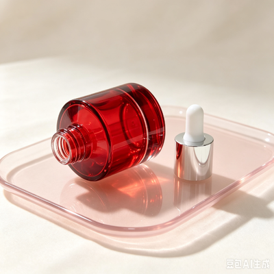 Botol Dropper Kaca Transparan Merah, Botol Kemasan Minyak Serum Kosmetik dengan Dropper Karet Putih
