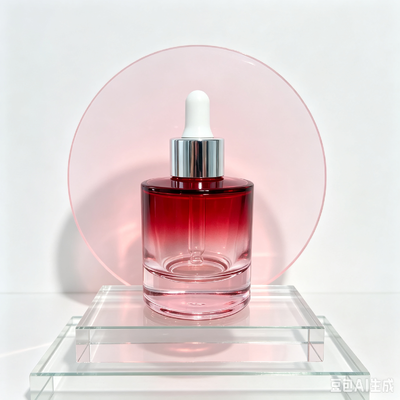 Botol Dropper Kaca Transparan Merah, Botol Kemasan Minyak Serum Kosmetik dengan Dropper Karet Putih