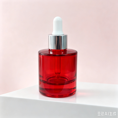 Botol Dropper Kaca Transparan Merah, Botol Kemasan Minyak Serum Kosmetik dengan Dropper Karet Putih